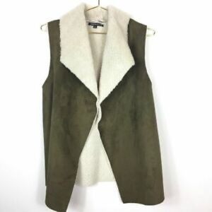 Olive and Cream Suede Sherpa Vest
